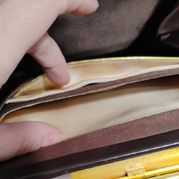 SALE! RARE! Vintage Brown Leather Handbag W Attached Satin Change Purse - Picture 11 of 16